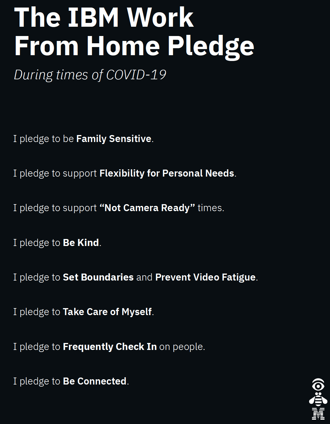 IBM work from home pledge, an image showcasing ideas for building a positive Remote Work Culture 