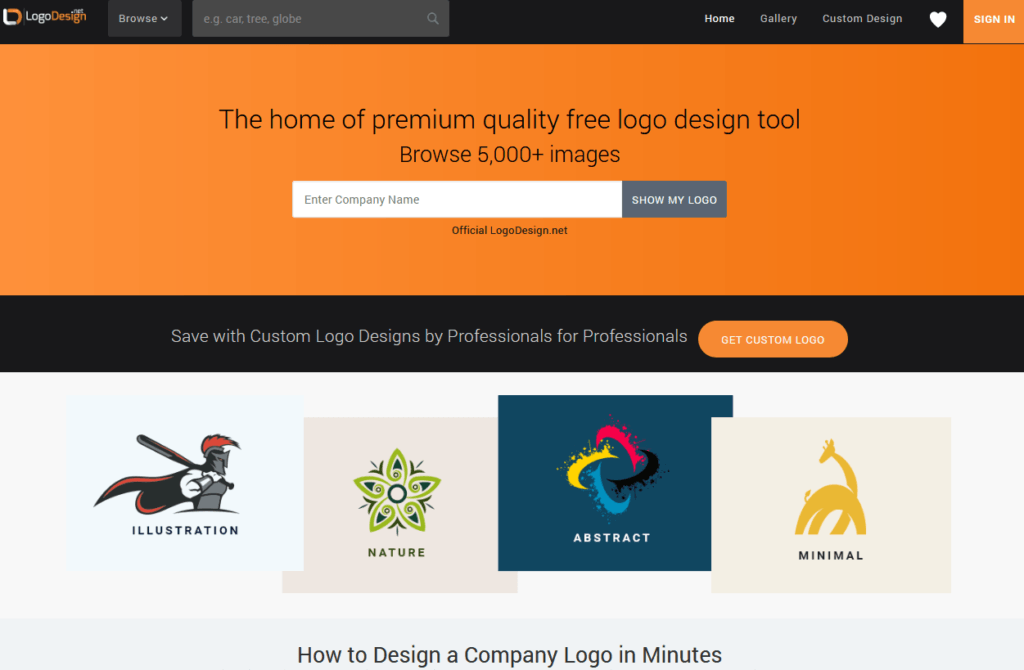 A screenshot of Logo design, a tool to design and create logos with ease.