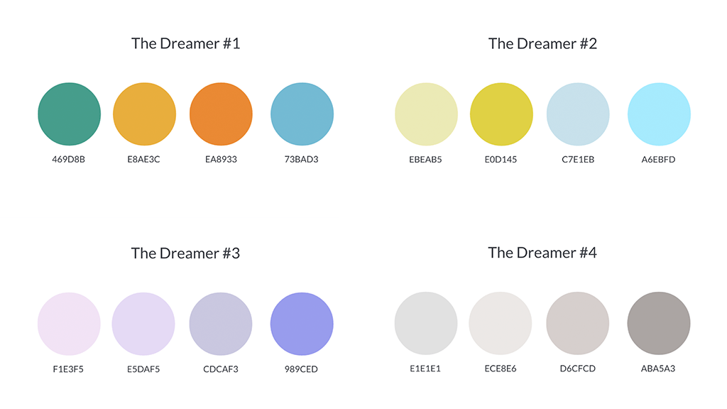 example of dreamer color palettes for brand design