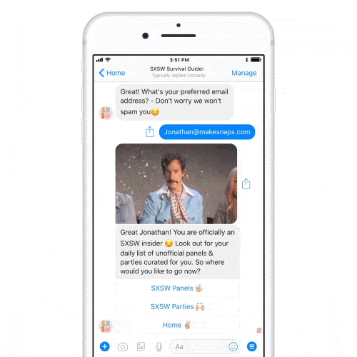 an iPhone showing animated GIFs being used in Facebook Messenger
