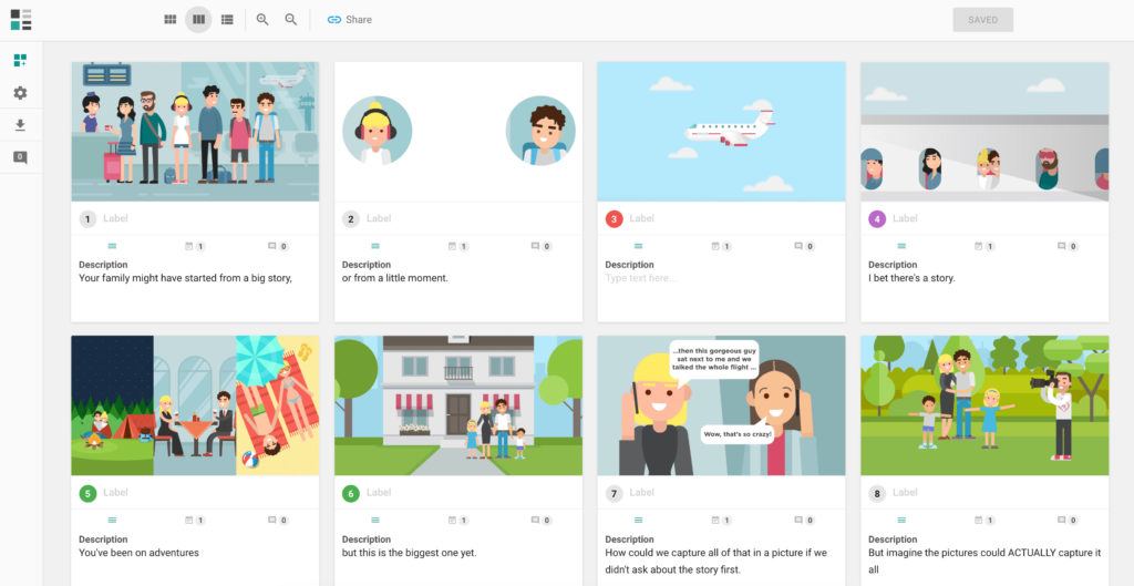 Screenshot of MakeStoryboard online platform for creating storyboards.