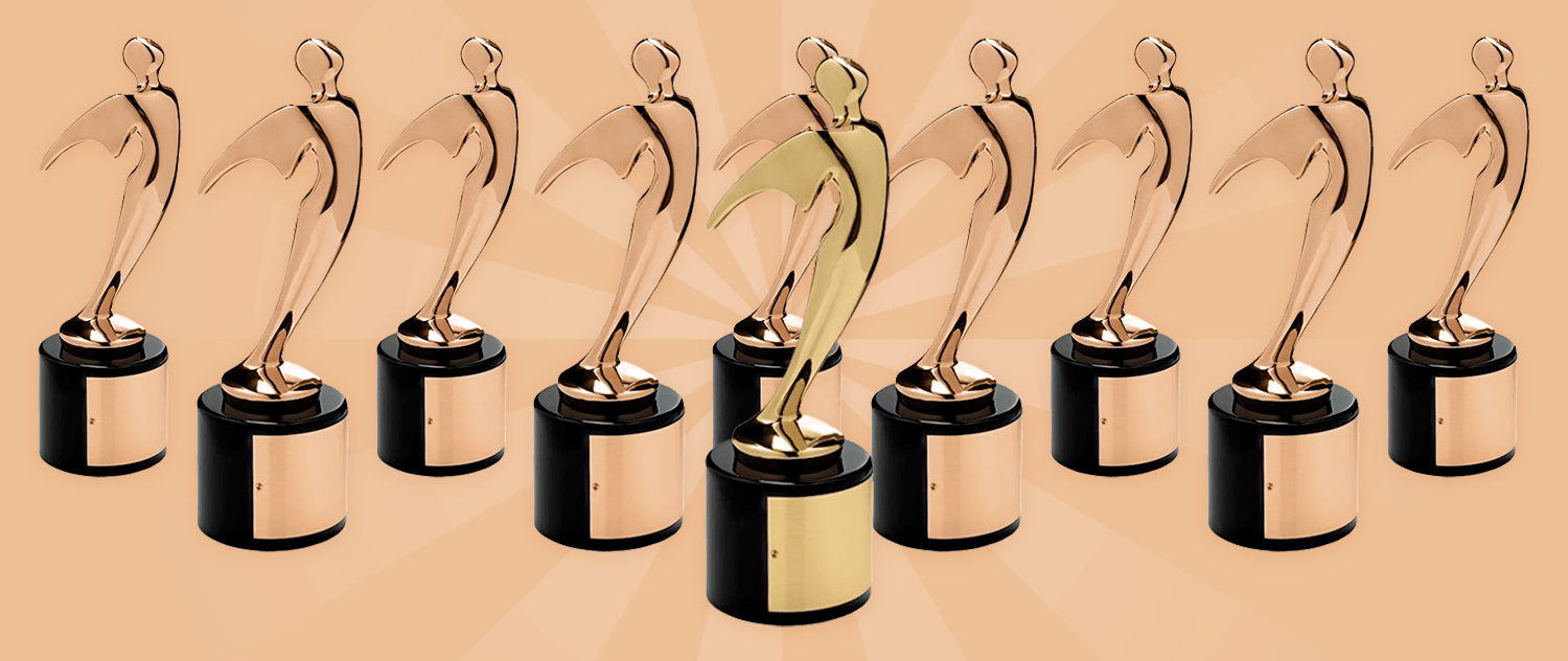 Ten Telly Award statuettes (nine bronze, one gold). all won by Vyond