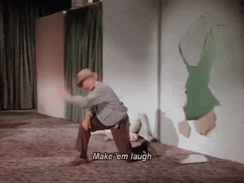 GIF from the "Make 'Em Laugh" musical scene in the movie Singin' in the Rain.