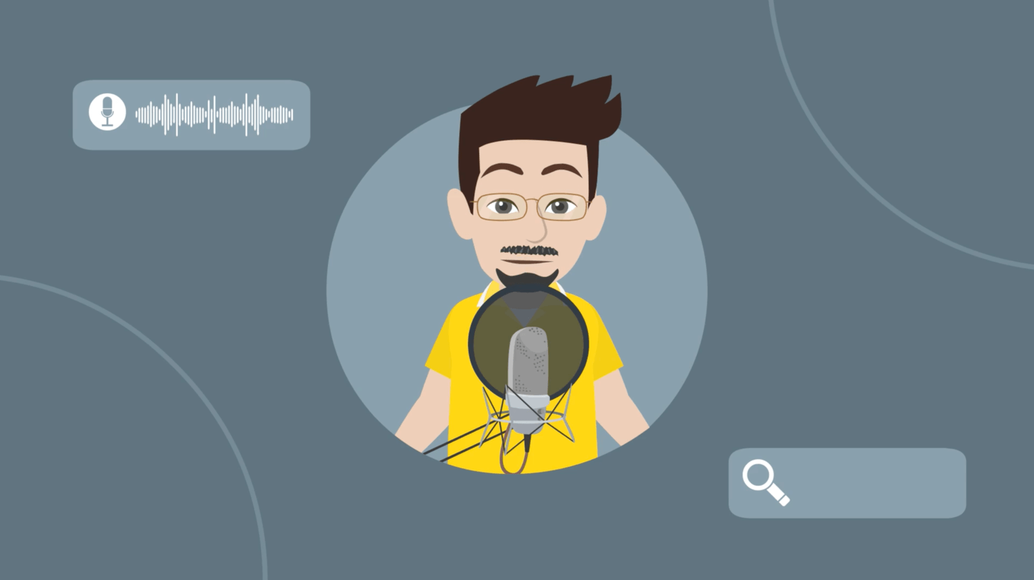 Animated image of a man speaking into a professional microphone to display how to record voice overs
