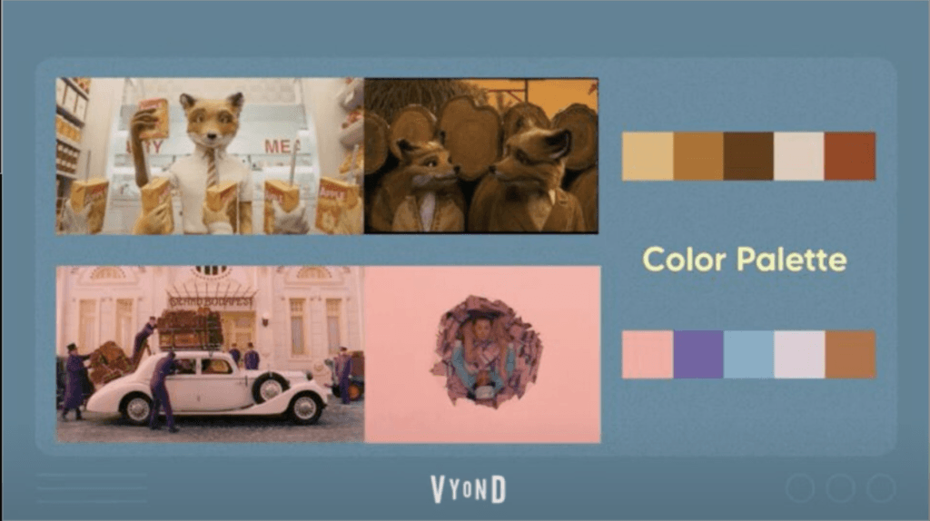 Color palettes wes anderson. A screenshot of Prakriti's Lessons on Storytelling webinar