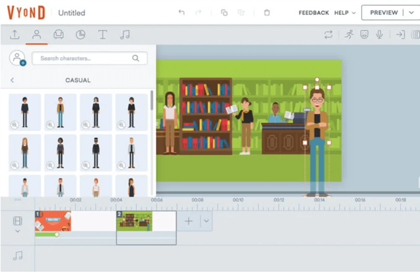 A screenshot of Vyond Studio. The software can help you create storyboards.