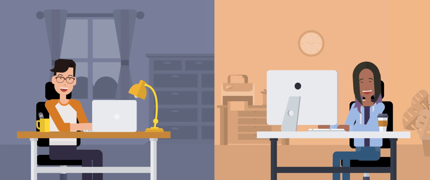Illustration showing two remote employees feeling connected at work.