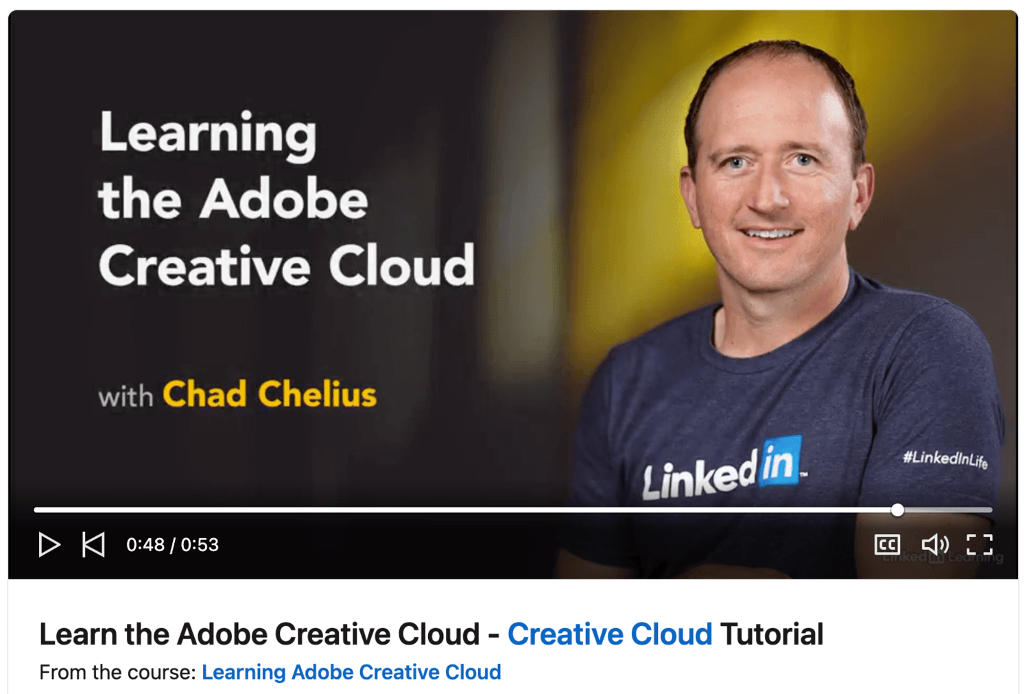 A screenshot of learning adobe creative cloud with Chad Chelius. An example of effective employee training videos