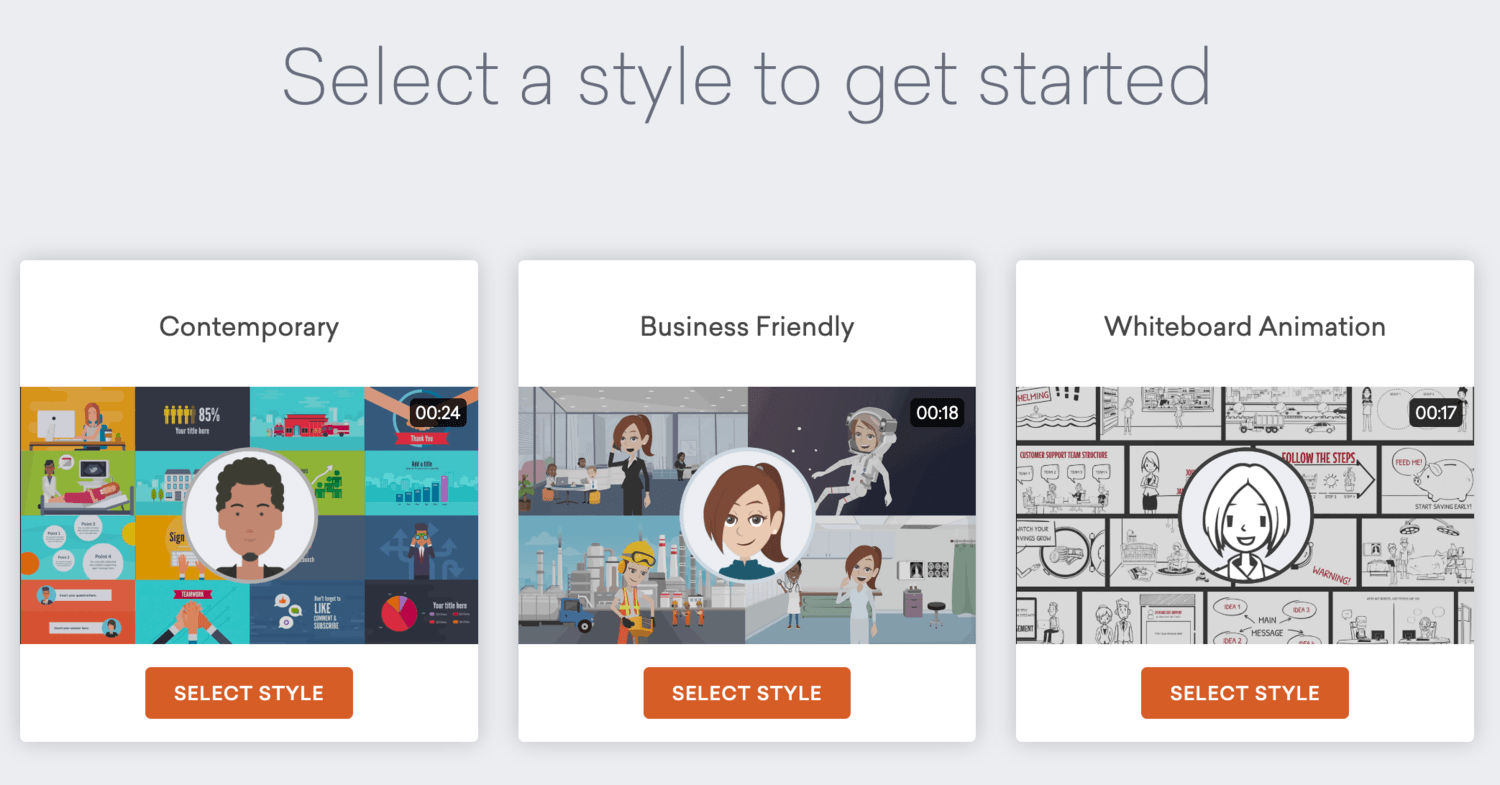 Image of the style selection screen in Vyond Studio. Part of our resource post: How to Use Video in TalentLMS to Create Consumer Training. 