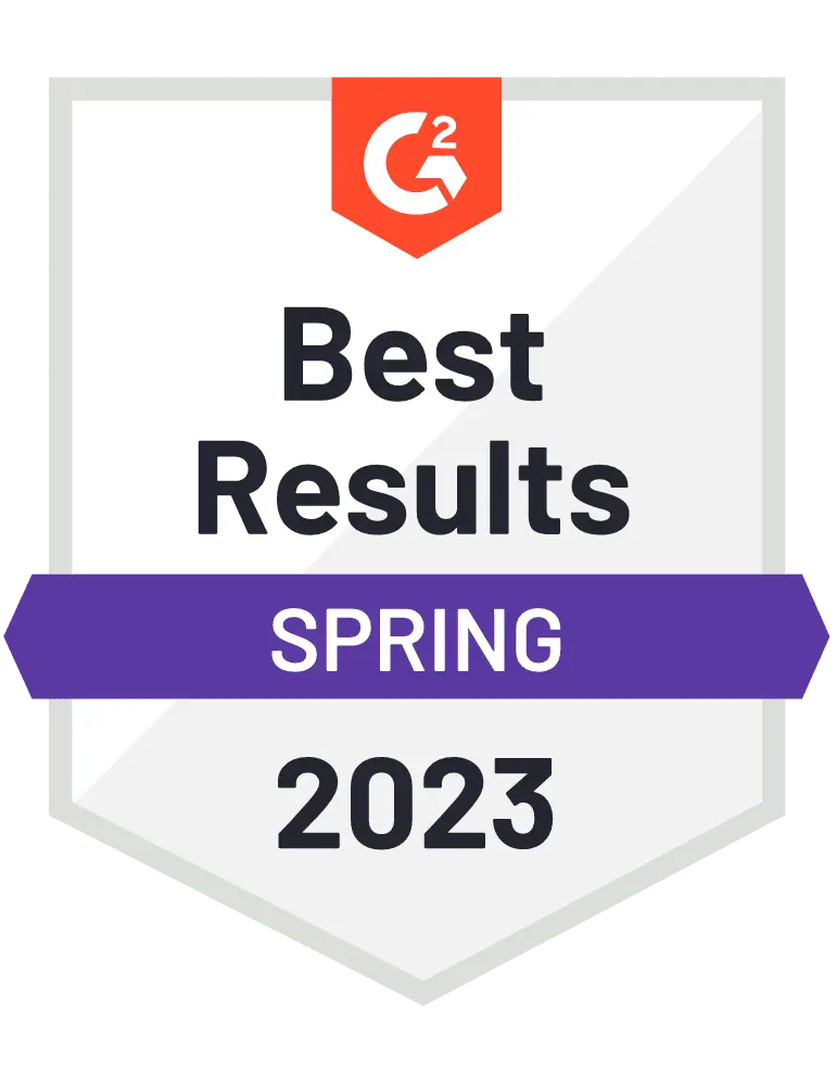 G2 accolade given to Vyond for Results Animation, Best Results, Spring 2023