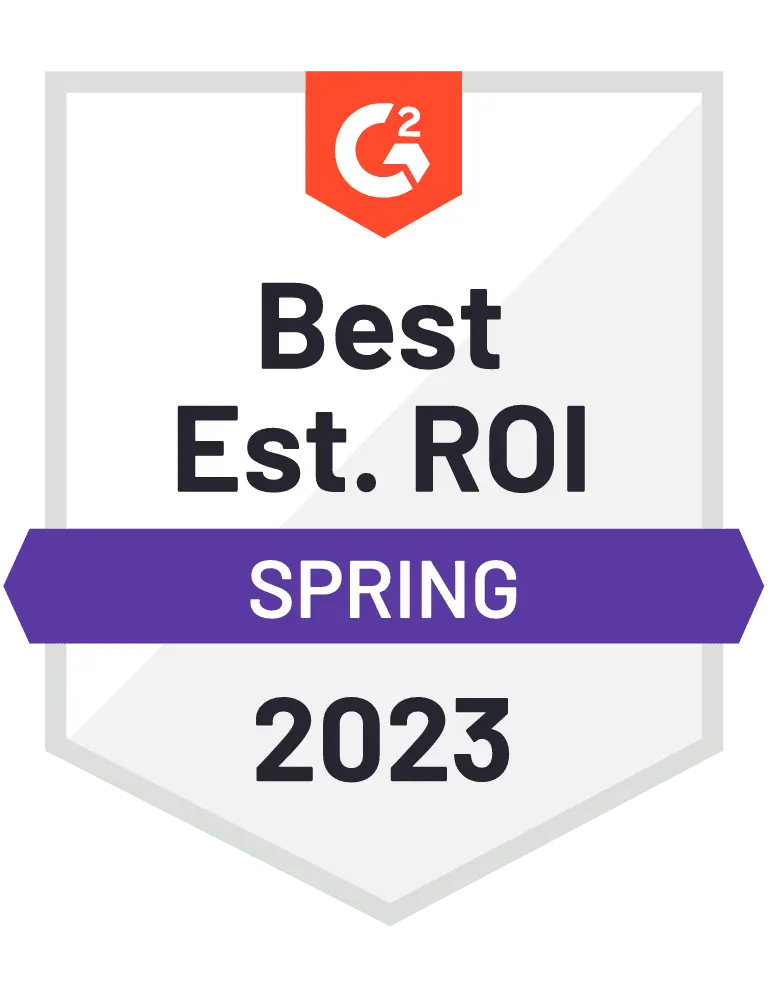 G2 accolade given to Vyond for Results Animation, Best Est ROI, Spring 2023