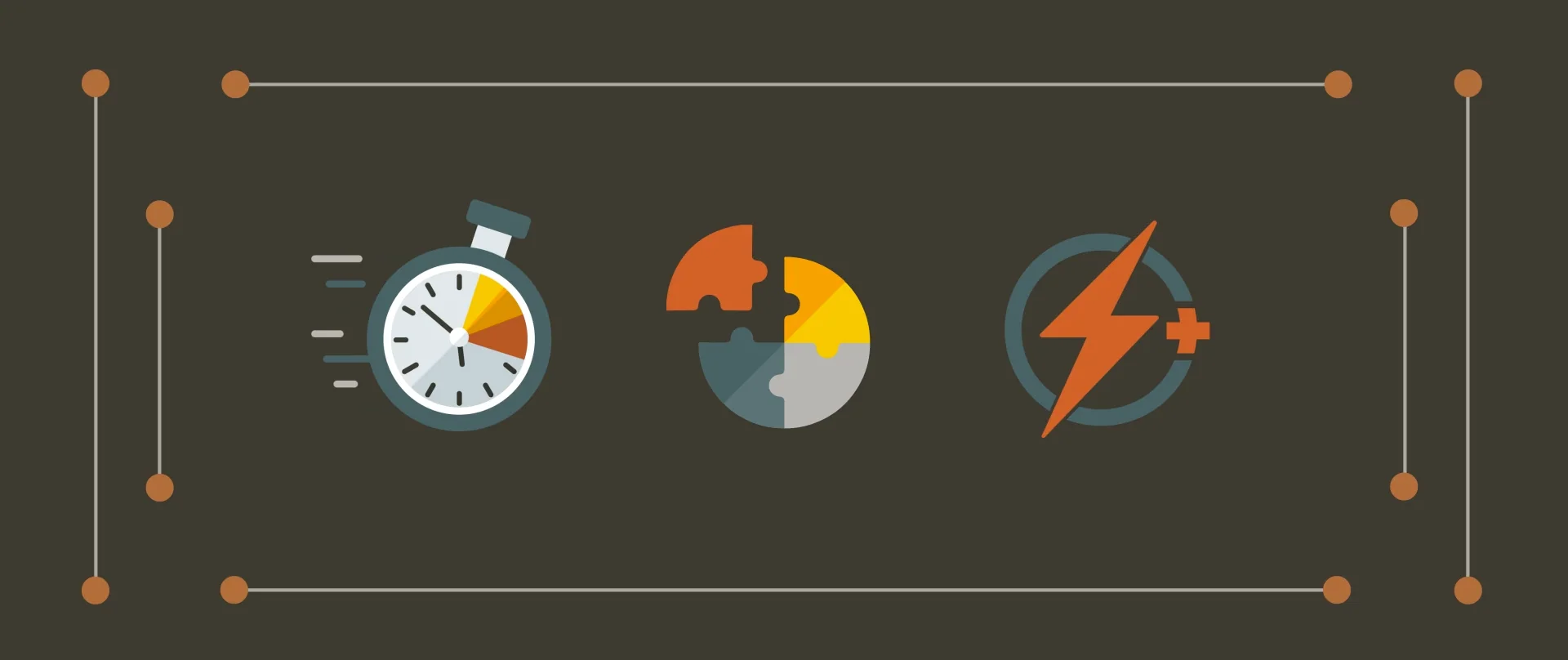 Banner image for the blog post "Vyond 2022 Fall Release: Vyond is Getting Smarter". The image showcases three assets, a stopwatch, a jigsaw puzzle, and a lightning bolt.
