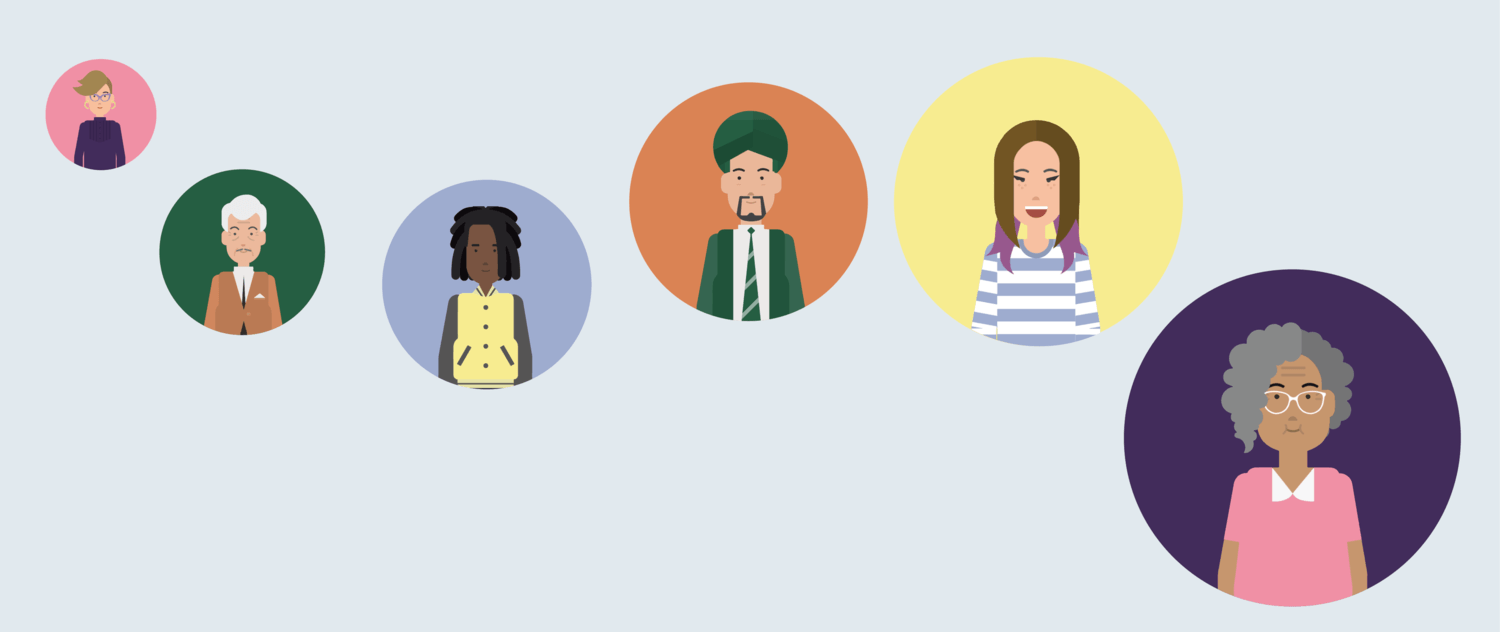 Illustration representing employees of varied ages and generations.