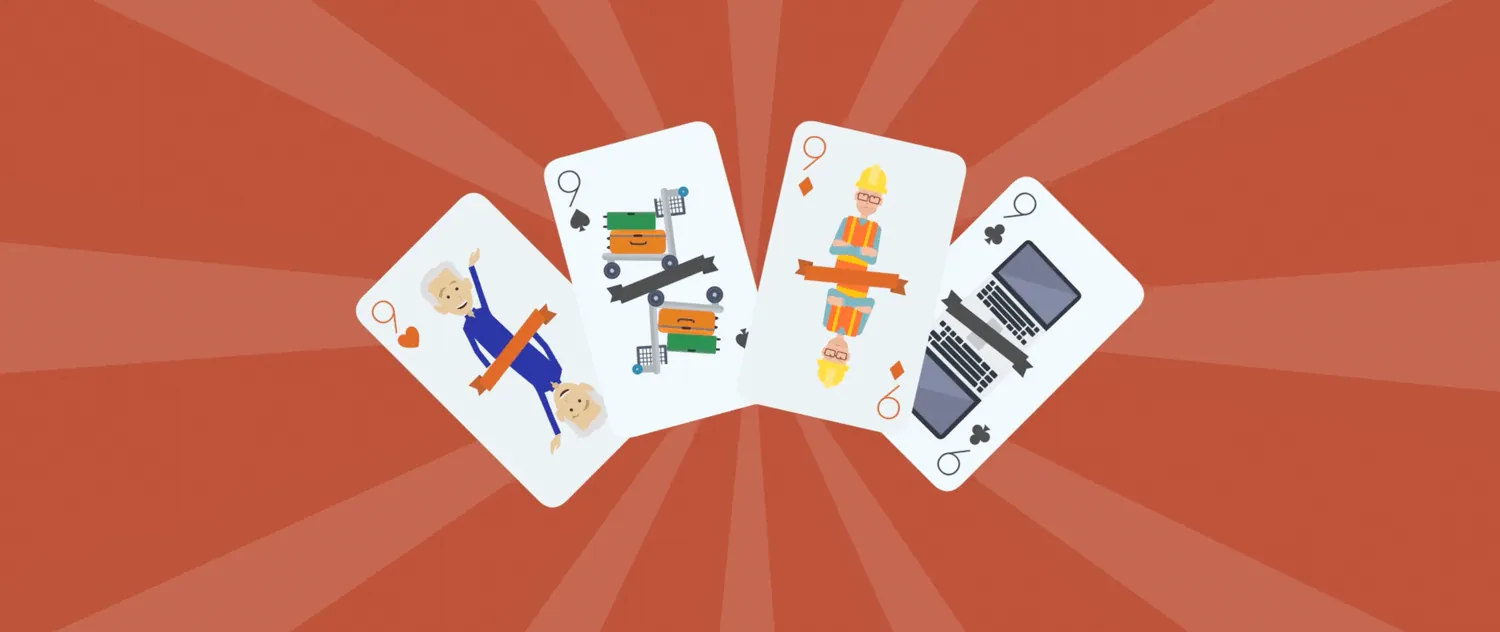Banner image for resource post "Learning and Development Video Ideas that Go The Whole Nine Yards". The image displays four animated playing cards.