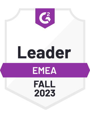 Vyond G2 award for Leader for EMEA for Fall 2023